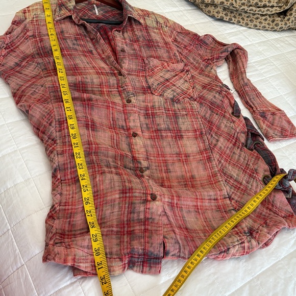 Free People Nordic Nights Buttondown Plaid lace up sz M - Picture 8 of 10